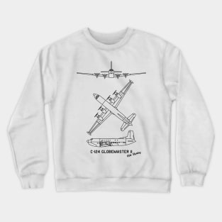 C-124 Globemaster II American Military Heavy-lift Cargo Aircraft Plane Diagram Blueprint Crewneck Sweatshirt